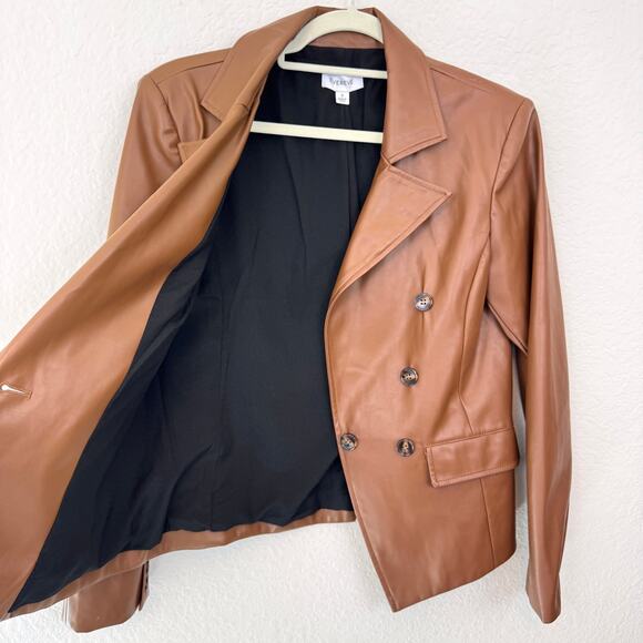 Evereve Womens Elizabeth St. Blazer Size S Neutral Minimal Fall Vegan Cognac - Picture 4 of 10